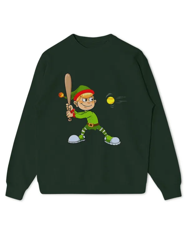 Cute Softball Elf Playing Softball Christmas - Kids Standard Sweatshirt Kids Standard Sweatshirt