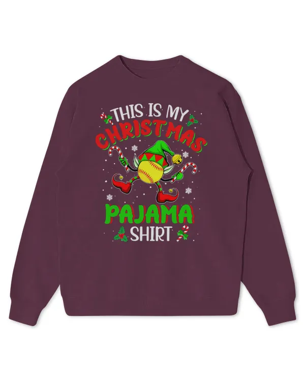 Cute Softball Elf Men Women This Is My Christmas Pajama Xmas 102 - Kids Standard Sweatshirt Kids Standard Sweatshirt