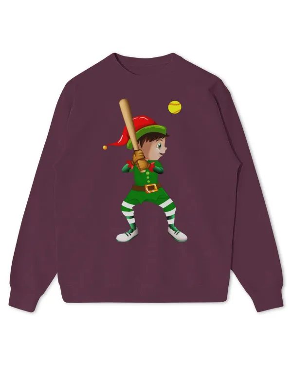 Cute Softball Elf Playing Softball Christmas Tee - Kids Standard Sweatshirt Kids Standard Sweatshirt