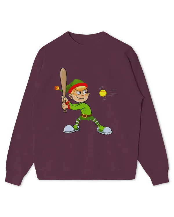 Cute Softball Elf Playing Softball Christmas - Kids Standard Sweatshirt Kids Standard Sweatshirt