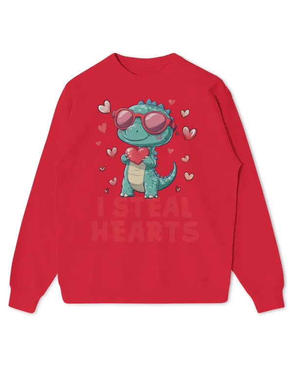 Kids Valentines Day I Steal Hearts Trex Dinosaur Toddler Boy Long Sleeve T-Shirt - Kids Standard Sweatshirt Kids Standard Sweatshirt