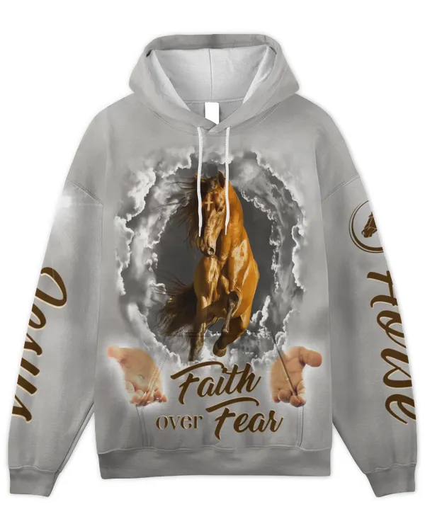 FAITH OVER FEAR 3D HOODIE, JESUS AND HORSE 3D HOODIE, JESUS AND HORSE 3D ALL OVER PRINTED HOODIE