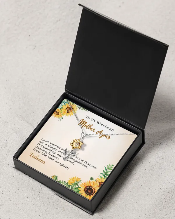 Personal Mother's Name Sunflower Pendant Necklace, Happy Mother's Day, Mother's Day Gift, Gift For Mom.