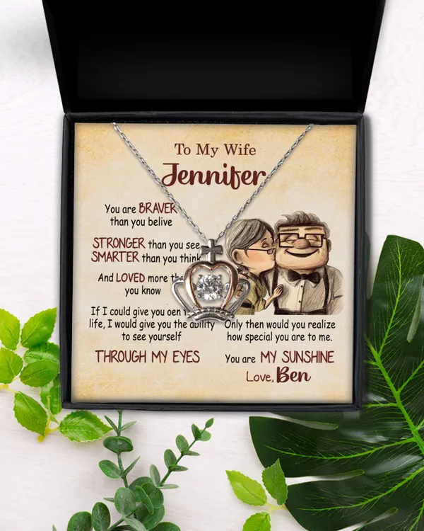 Personalized Wife Crown Pendant Necklace, Husband to Wife, Gift For My Wife, Romantic Wife Gift, Wife Birthday Surprise, Wife Appreciation, Up The Movie. [Custom Name]