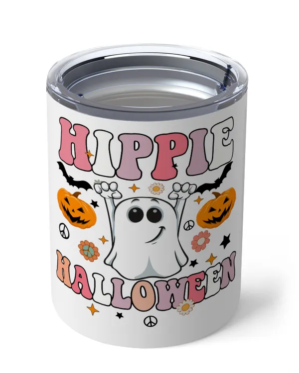 Hippie Halloween Insulated Mug, funny ghost black bat pumpkin
