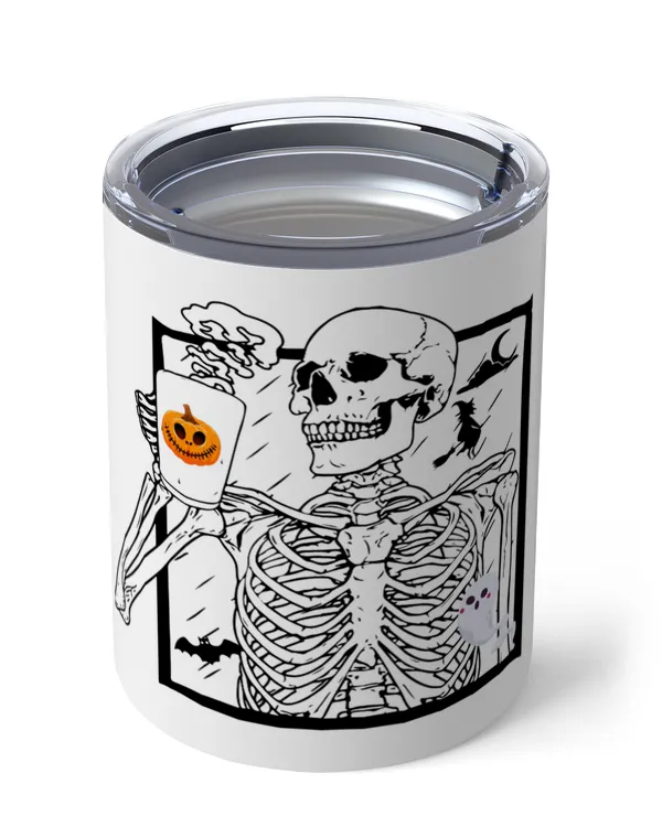 Skeleton Pumpkin Coffee Insulated Mug, baby ghost bat wings black witch riding broom
