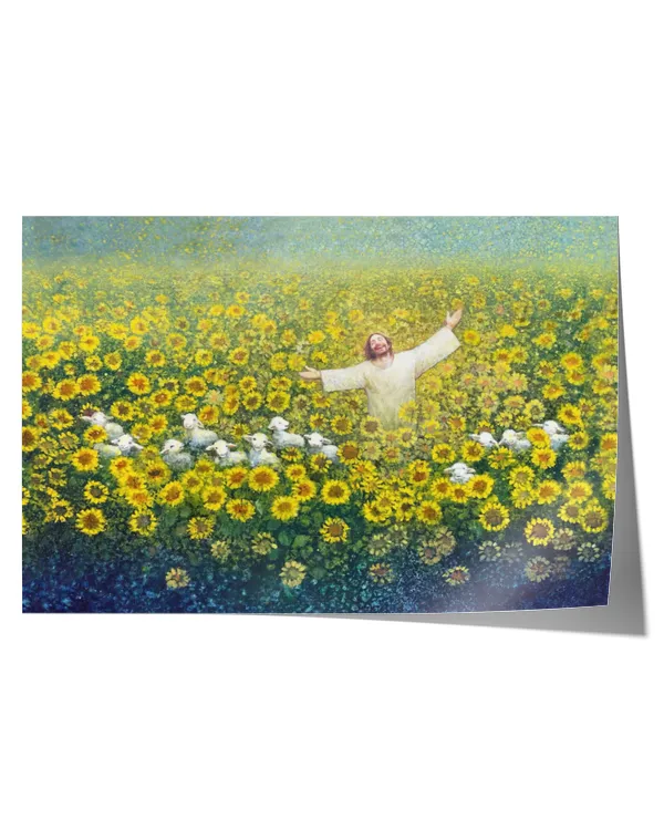 BE GLAD AND REJOICE, JESUS AND SUNFLOWER, JESUS CANVAS, GOD CANVAS, CHRISTIAN WALL ART, POSTER