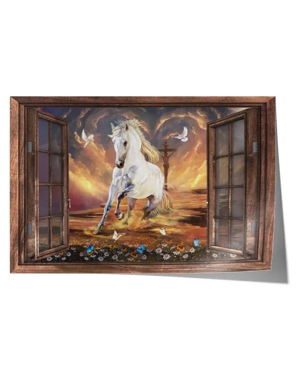 HORSE AND JESUS CANVAS, HORSE WALL ART, HORSE POSTER