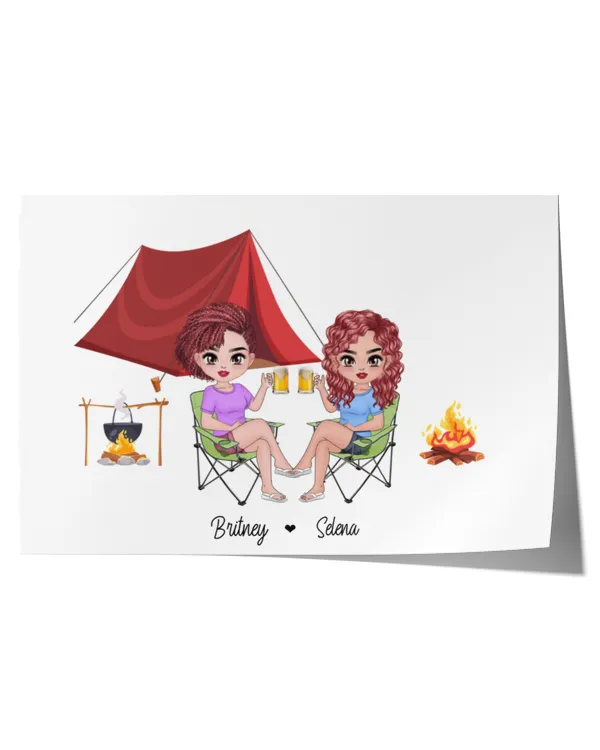 Go camping with your best friend - Personalize your name, scenery, and outfit