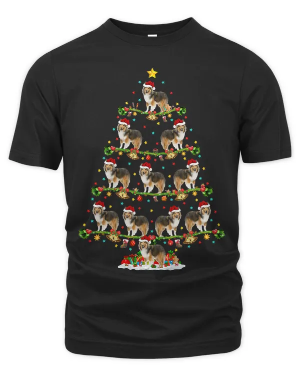 Xmas Lights Santa Shetland Sheepdog Christmas Tree