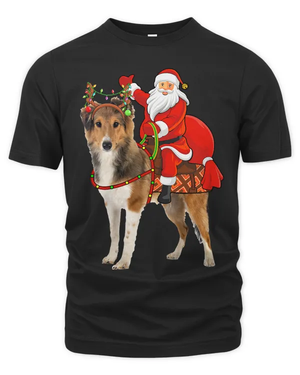 Xmas Matching Funny Santa Riding Shetland Sheepdog Christmas