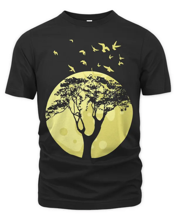 Full Moon Flock Of Birds Tree Outdoor Wildlife Nature Forest