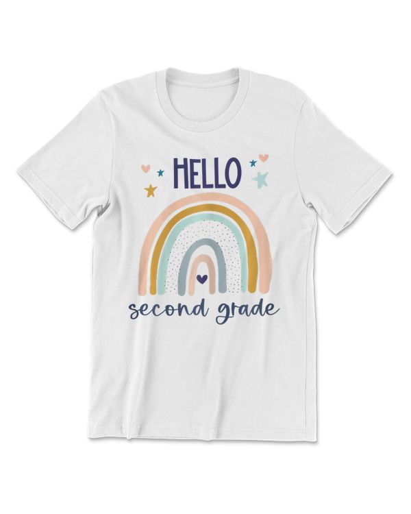 Hello Second Grade Retro Rainbow Cute for Teacher Girls T-Shirt