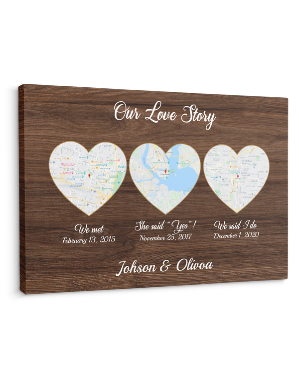 Personalized Custom Hello Will You I Do Our Love Story Map Canvas Print CS79