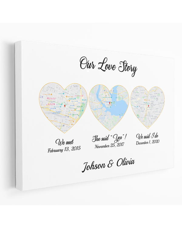 Personalized Custom Our Love Story We Met Map Canvas Print CS88
