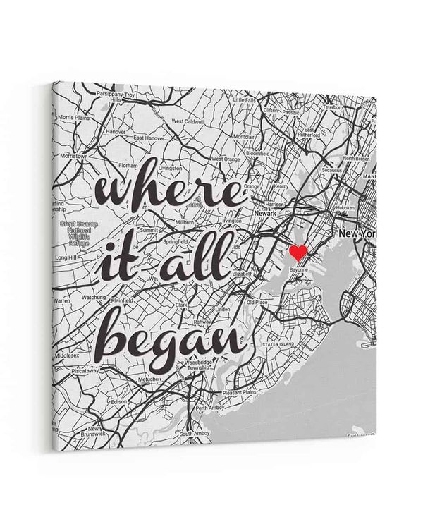Personalized Custom Where It All Began Map Canvas Print CS84