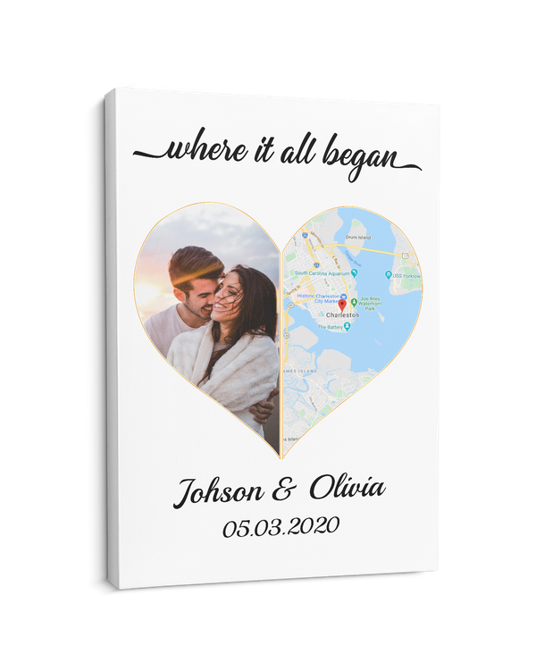 Personalized Custom Photo Where It All Began Map Canvas Print CS85
