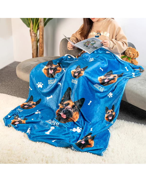 Personalised Pet Paw Bone Photo Flannel Blanket With Name Birthday Christmas Gift For Pet Lover - by Mr.Dat