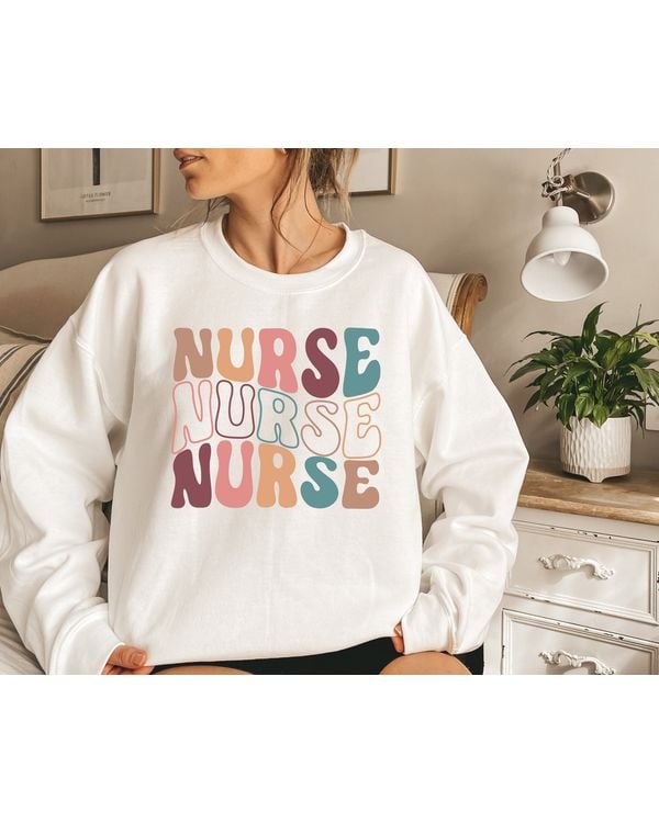 Groovy Blue Nurse Sweatshirt, Retro Nurse Shirts, RN, Unisex Crewneck Sweatshirt, Graduation Gift, Nursing School, Nurses Week Appreciation