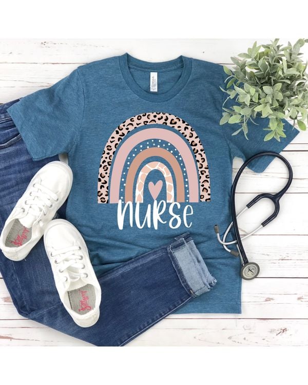 Rainbow Nurse Shirt, Nurse Life, Nurse Gift, Nurse Shirt, Gift For Nurse, Nurse Week, Registered Nurse Shirt, Leopard Print Nurse Shirt