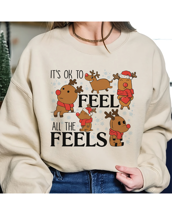 It's Okay To Feel All The Feels Sweatshirt, Cute Santa Sweatshirt, Mental Health Sweatshirt, Your Feelings Matter, Christmas Gift For Women