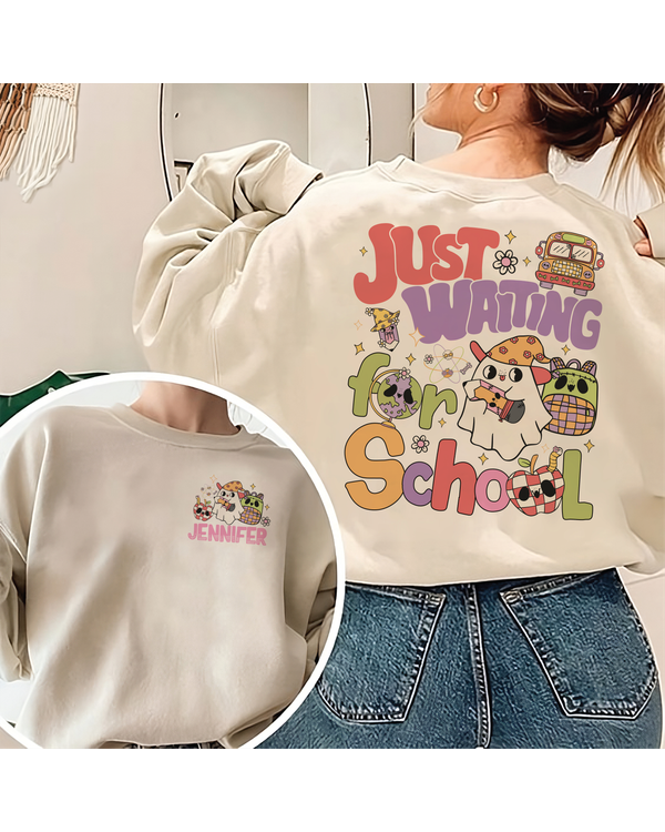 Just Waiting For School Sweatshirt, Spooky Teacher Shirt, Cute Halloween Sweatshirt, Teacher Halloween Gift, Teacher Halloween Shirt