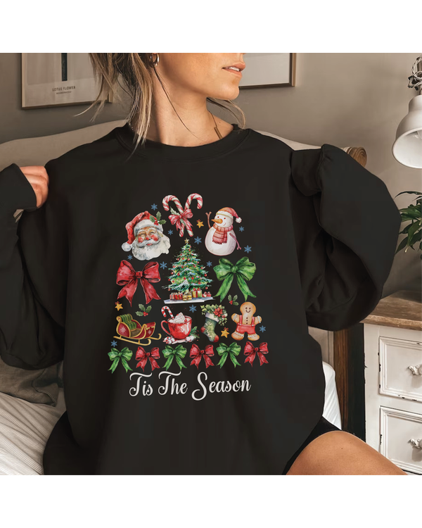 Tis the Season Christmas Tree Shirt, Christmas Crewneck Sweatshirt, Retro Christmas Sweatshirt, Cute Santa Christmas, Christmas Gift
