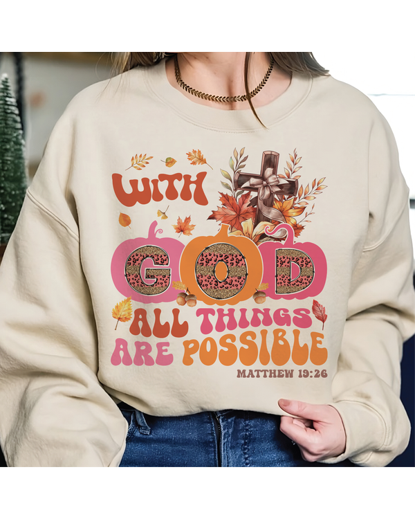 With God All Things Are Possible Shirt, Fall Christian, Jesus Fall, Retro Fall, Christian Pumpkin, Leopard Fall, Autumn