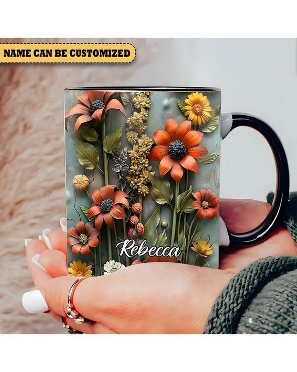 Personalized Flowers Accent Mug - Nature Gift , Flower Lover