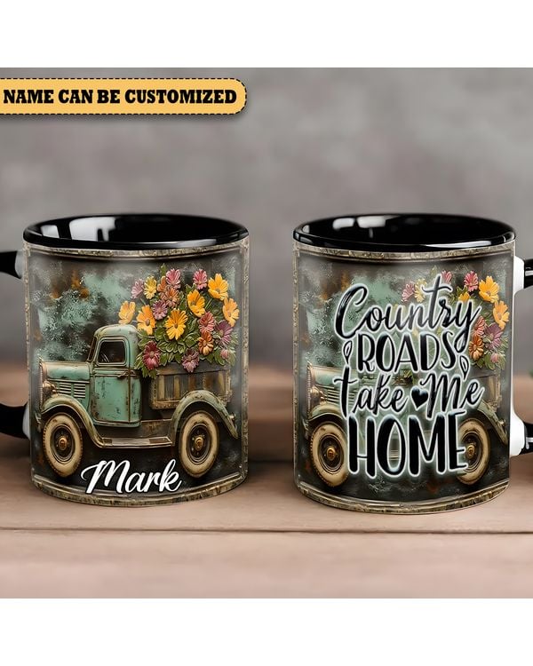 Personalized Vintage Country Truck - Country Roads Take Me Home Accent Mug