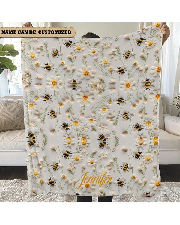 Personalized Bee Floral Blanket