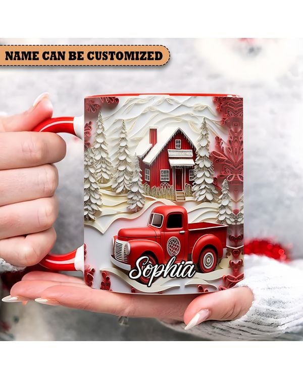 Personalized Red Truck  Christmas Accent Mug