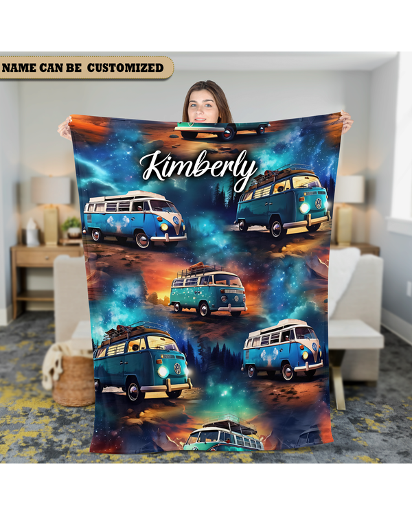 Personalized Starry Night Hippie Bus Blanket