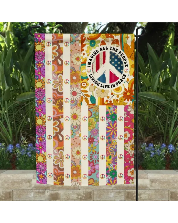 Hippie Imagine All The People Living Life In Peace  Flag