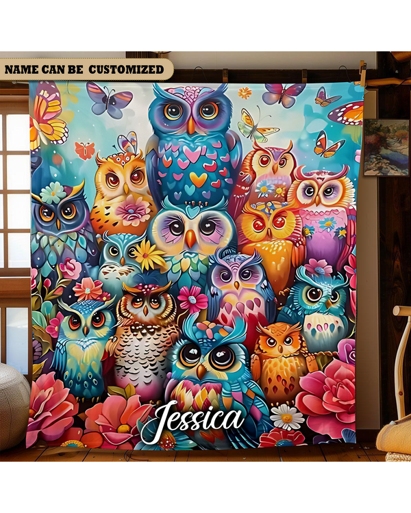 Personalized Owls Colorful Blanket