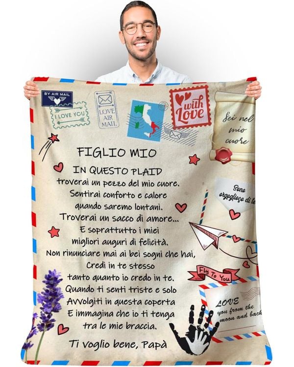 IT - Coperta FIGLIO MIO IN QUESTO PLAID troverai un pezzo del mio cuore Ti voglio bene Papà