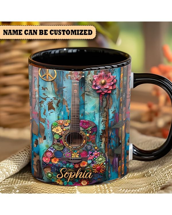 Personalized Hippie Guitar Accent Mug