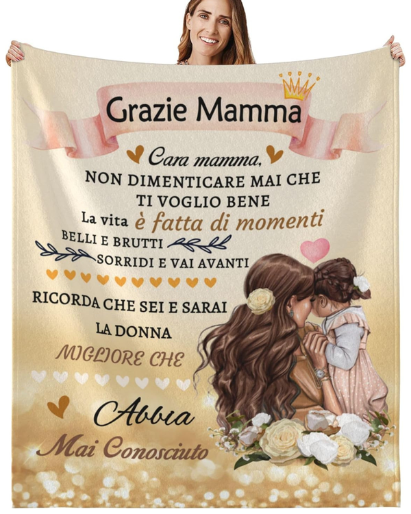 Coperta Grazie Mamma NON DIMENTICARE MAI CHE TI VOGLIO BENE
