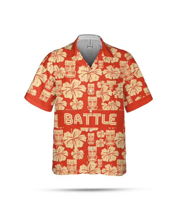 BATTLE Hawaiian Shirt - Tiki Mask & Tropical Flower Print - Aloha Summer Shirt AOP4