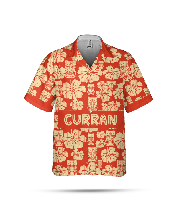 CURRAN Hawaiian Shirt - Tiki Mask & Tropical Flower Print - Aloha Summer Shirt AOP4