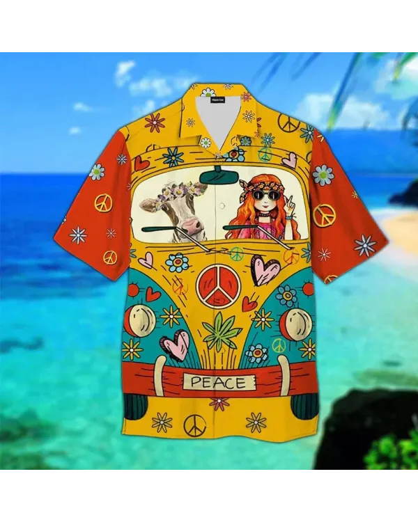 Hippie Cow 3D Hawaiian Shirt