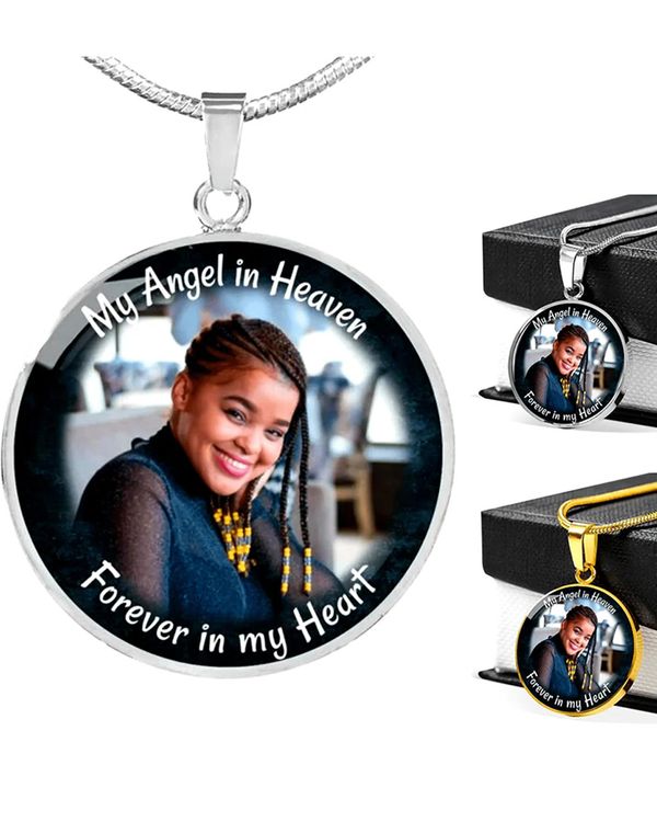 Personalized Photo Memorial Necklace Circle Engraved N1069