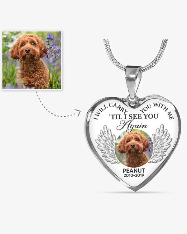 Personalized Photo Pet Memorial Necklace Heart Engraved N1060