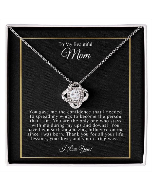 To My Beautiful Mom Love Knot Necklace To Mom From Daughter Son, Birthday Jewelry To Mom, Mother Day