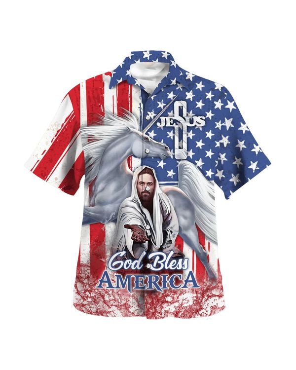 Jesus Horse God Bless America Hawaiian Shirt - Christian Hawaiian Shirt - Best Hawaiian Shirts