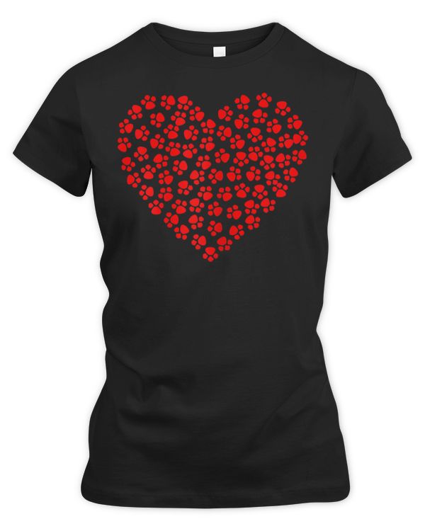[Dog] Heart Paw Print Dog Love Valentines Day Gift For Her Women T-Shirt