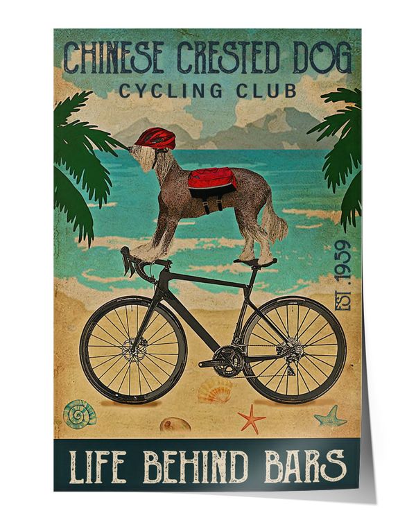 Chinese crested dog cycling club life behind bars Wall Decor Artwork Print Poster Wall Art Print Home Decor Vintage