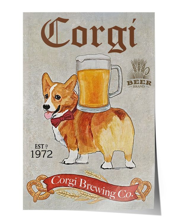 Corgi Brewing Co. Wall Decor Artwork Print Poster Wall Art Print Home Decor Vintage