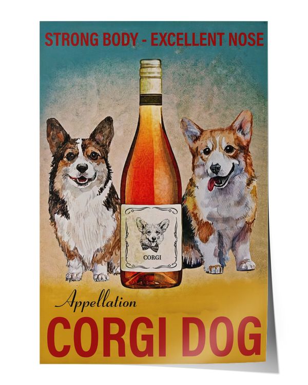 Corgi Dog Wine Poster Wall Decor Artwork Print Poster Wall Art Print Home Decor Vintage
