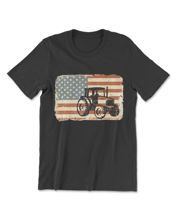 Tractor American Flag Patriotic Vintage Farming Shirt